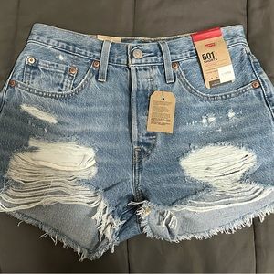 Women’s Levi’s 501 high waisted distressed shorts